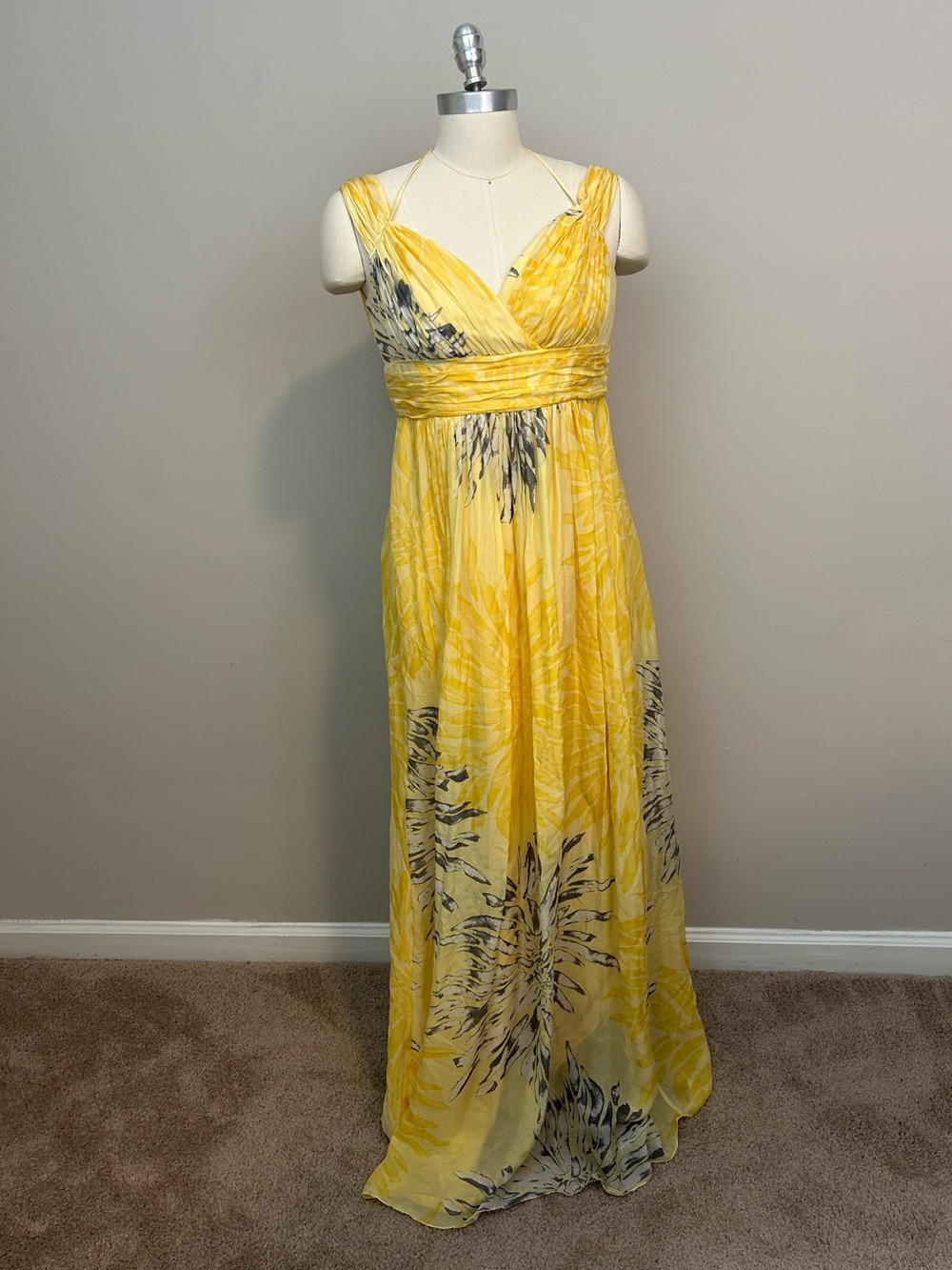 Kay Unger 100% Silk Floral Maxi Dress Sz 4